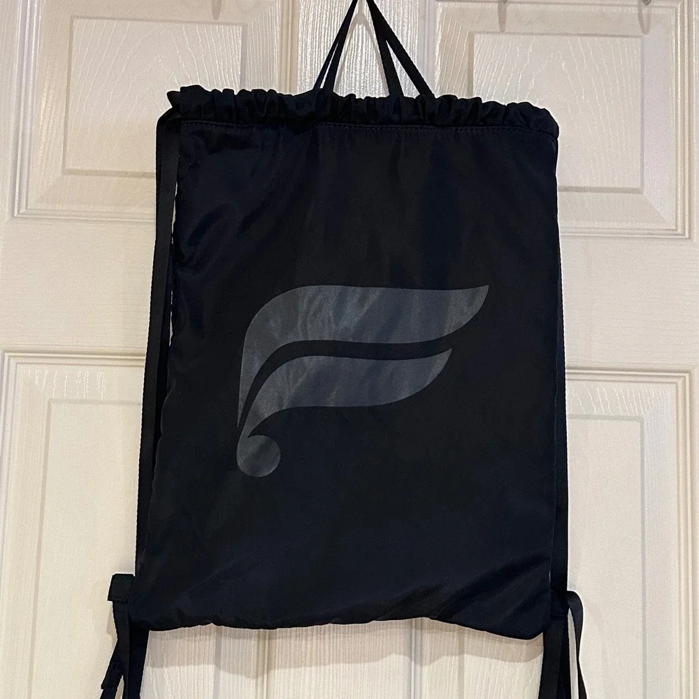 Fabletics Black Drawstring Backpack Quilted Cinch Gym Bag Logo Lightweight